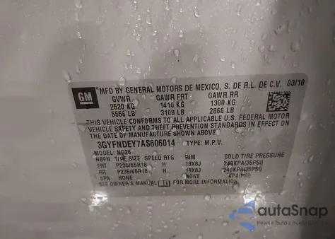 2010 Cadillac Srx Luxury Collection z USA, uszkodzony, nr VIN 3GYFNDEY7AS606014